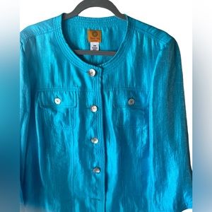 ago
Ruby Rd Women Baby Blue Shiny Lightweight Blazer Jacket Size XL